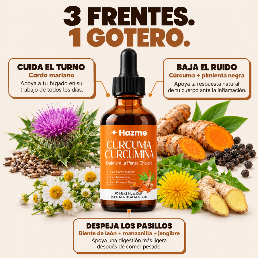 Hazme® Bajarle a la Panza | Gotas de Cúrcuma y Cardo Mariano